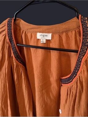 Umgee Rust Orange Tunic with Navy Embroidered Trim